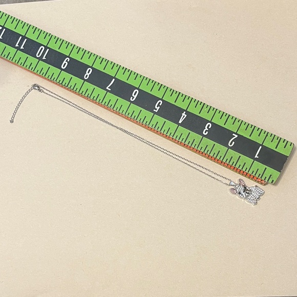 French Bulldog Silver Crystal Pendant Necklace - Pink Ear Accents display case - Picture 8 of 10